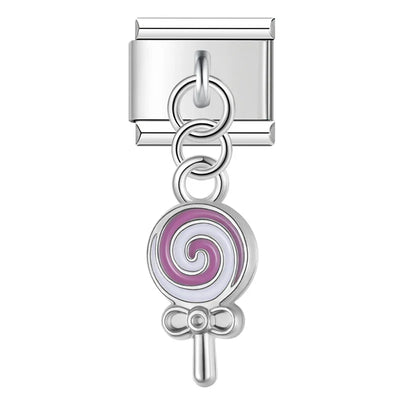 Charm pendentif Sucette Rose et Nœud Argenté