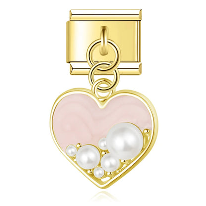 Gold Flower Heart Charm Collection — 9mm Italian Bracelet