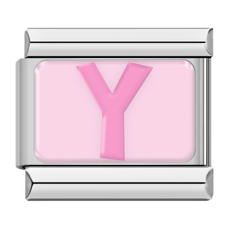 Pink Letter Charm Collection — 9mm Italian Bracelet
