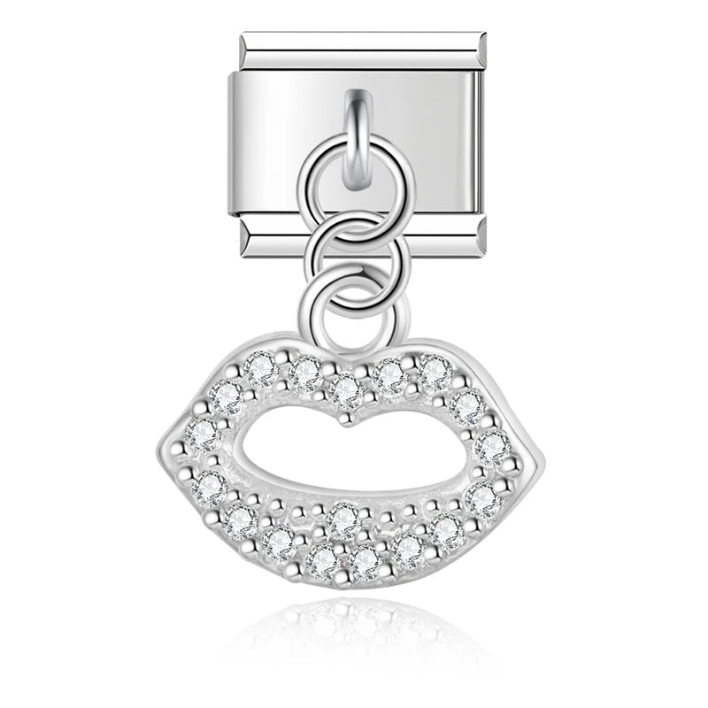 Heart & Lips CZ Charm Collection — 9mm Italian Bracelet
