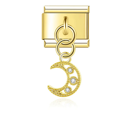 Gold Moon Lock Planet Charm Collection — 9mm Italian Bracelet