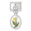 Charm pendentif Tulipe Jaune dans Ovale Argenté — photo du produit