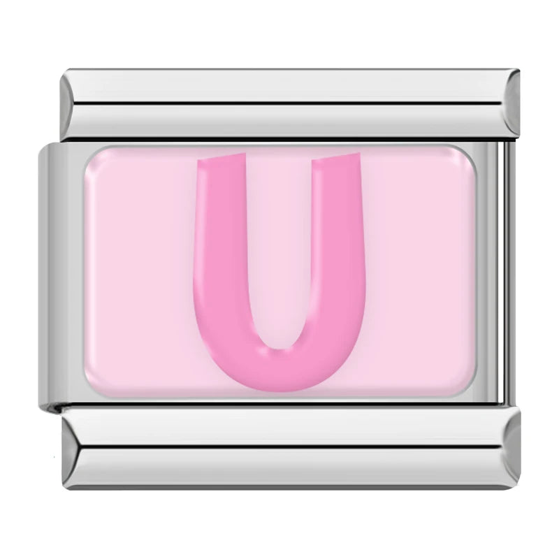 Pink Letter Charm Collection — 9mm Italian Bracelet