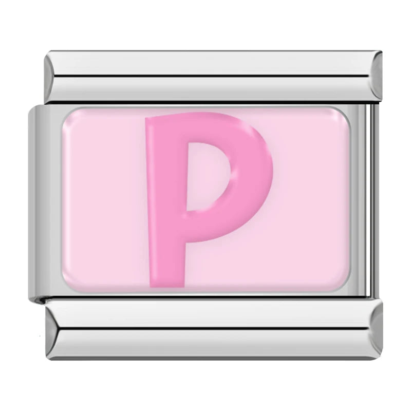 Pink Letter Charm Collection — 9mm Italian Bracelet