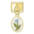 Charm pendentif Tulipe Bleue dans Ovale Doré — photo du produit