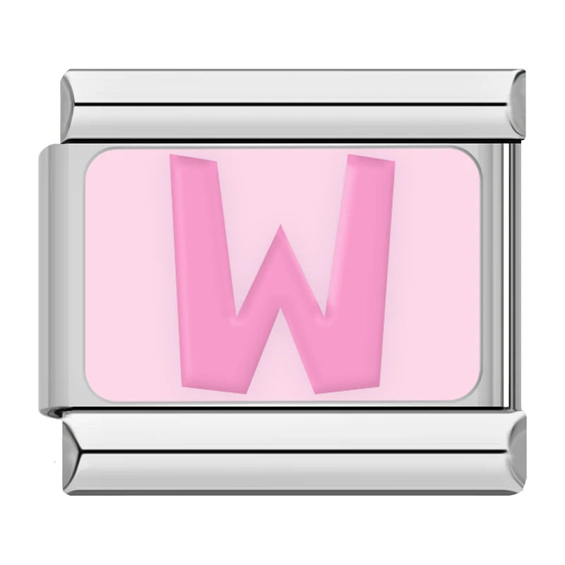Pink Letter Charm Collection — 9mm Italian Bracelet