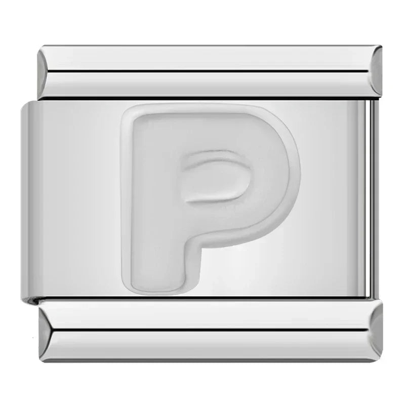 Silver Italic Letter Charm Collection — 9mm Italian Bracelet