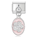 Charm pendentif Rose Argentée sur Ovale Rose — photo du produit