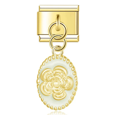 Charm pendentif Rose Dorée sur Ovale