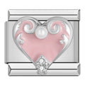Charm Cœur Rose Argenté et Perle — photo du produit