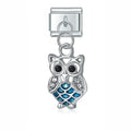 Charm pendentif Hibou Argenté et Cristaux Bleus — photo du produit