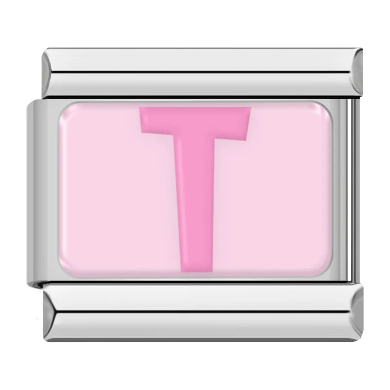 Pink Letter Charm Collection — 9mm Italian Bracelet