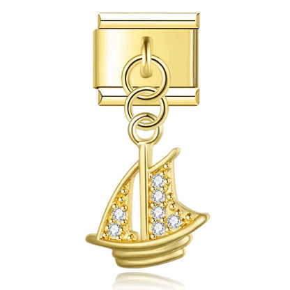 Moon & Sailboat Charm Collection — 9mm Italian Bracelet