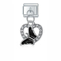 Charm pendentif Ruban Noir dans un Cœur Argenté — photo du produit