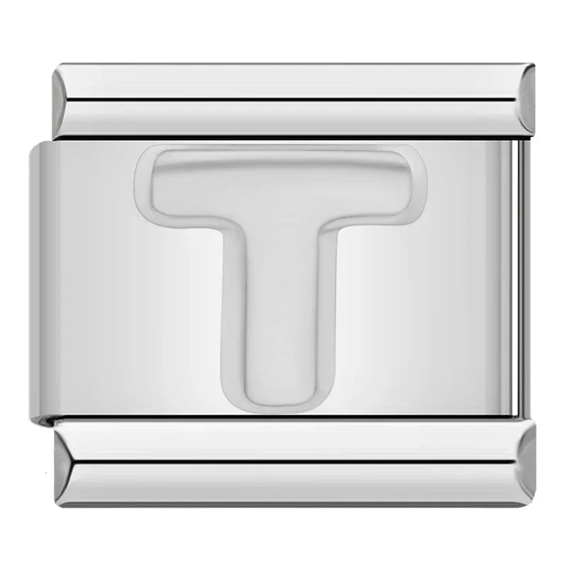 Silver Italic Letter Charm Collection — 9mm Italian Bracelet