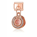 Charm pendentif Médaillon Rond Cuivré et Pierre Rose — photo du produit