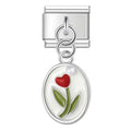 Charm pendentif Tulipe Rouge dans Ovale Argenté — photo du produit