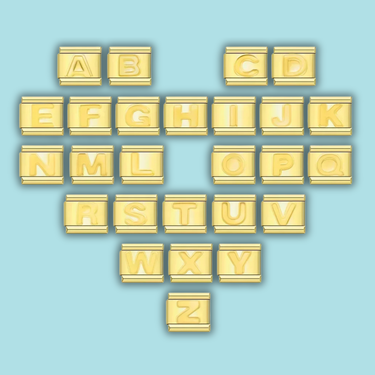 Ensemble de charms Alphabet Doré sur Fond Blanc — photo du produit