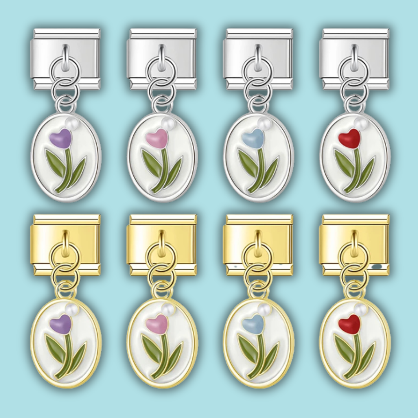 Tulip Ellipse Charm Collection — 9mm Italian Bracelet
