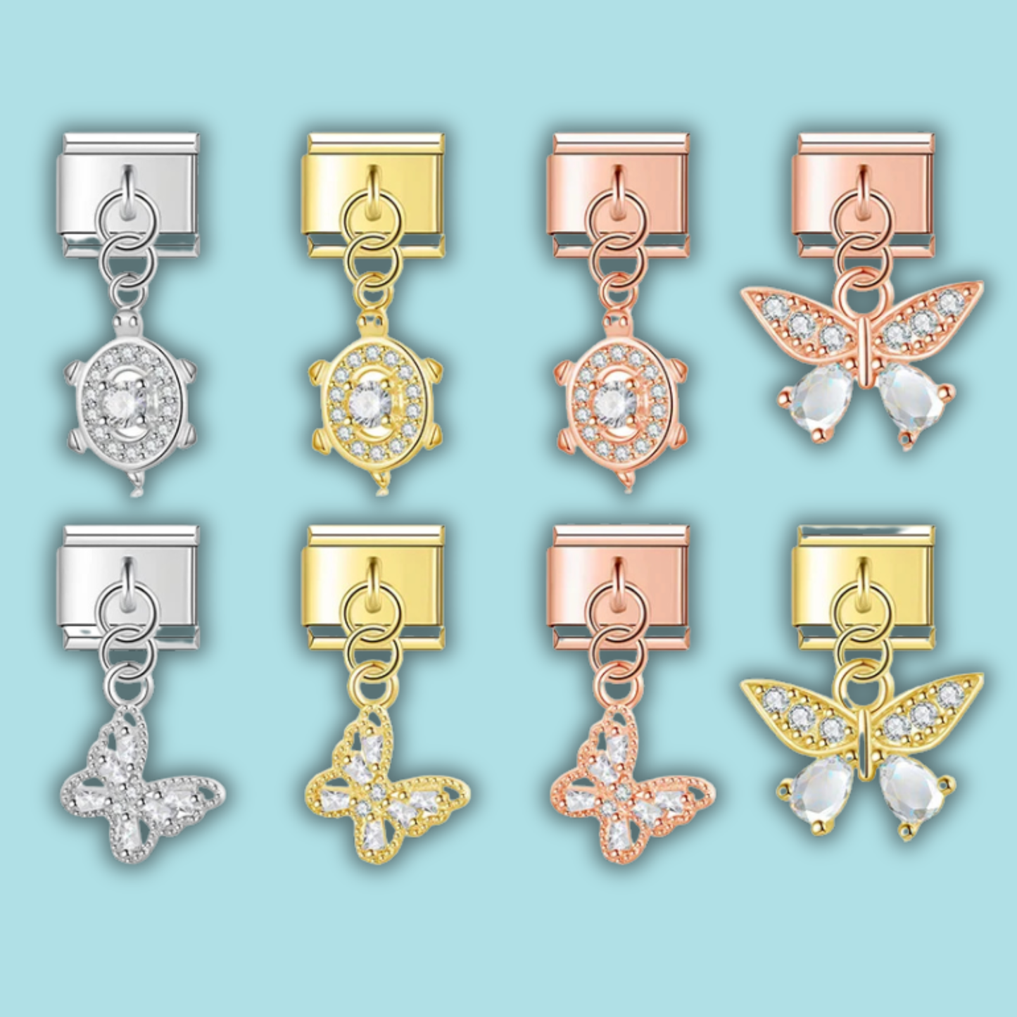 Turtle & Butterfly Charm Collection — 9mm Italian Bracelet