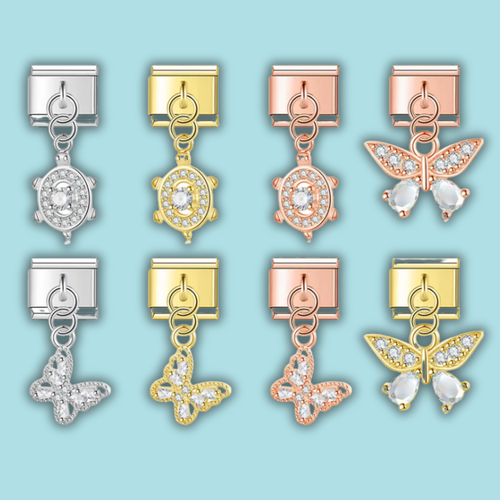 Turtle & Butterfly Charm Collection — 9mm Italian Bracelet