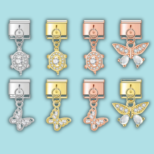 Turtle & Butterfly Charm Collection — 9mm Italian Bracelet
