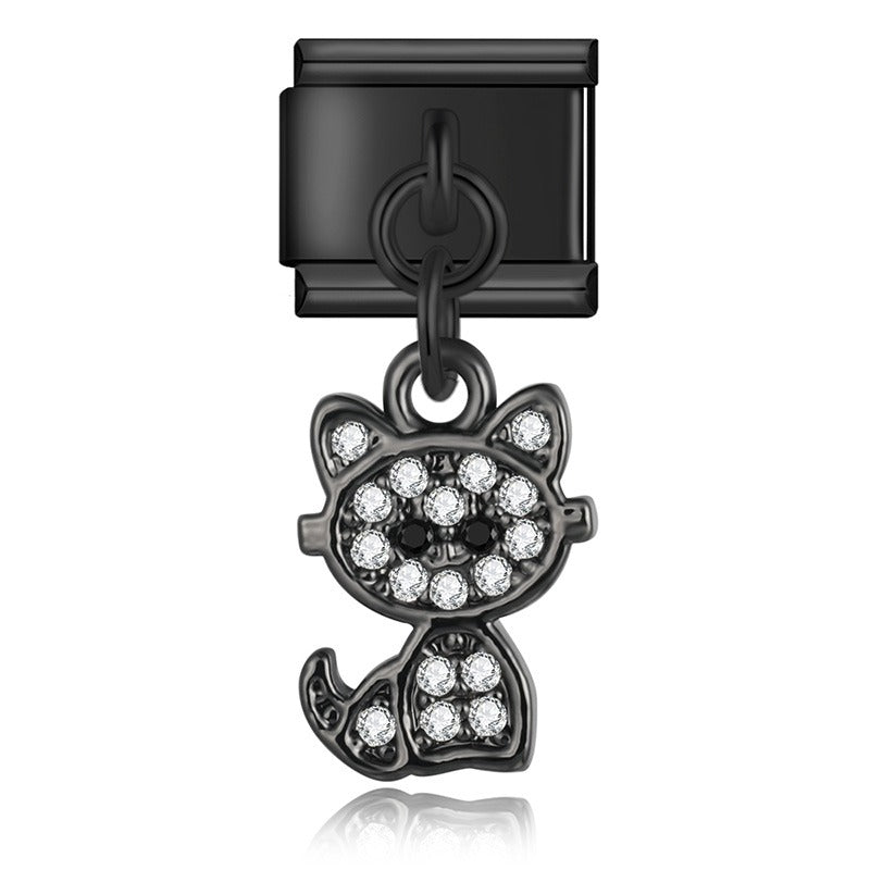 Pendentif Chat Noir et Pierres Blanches