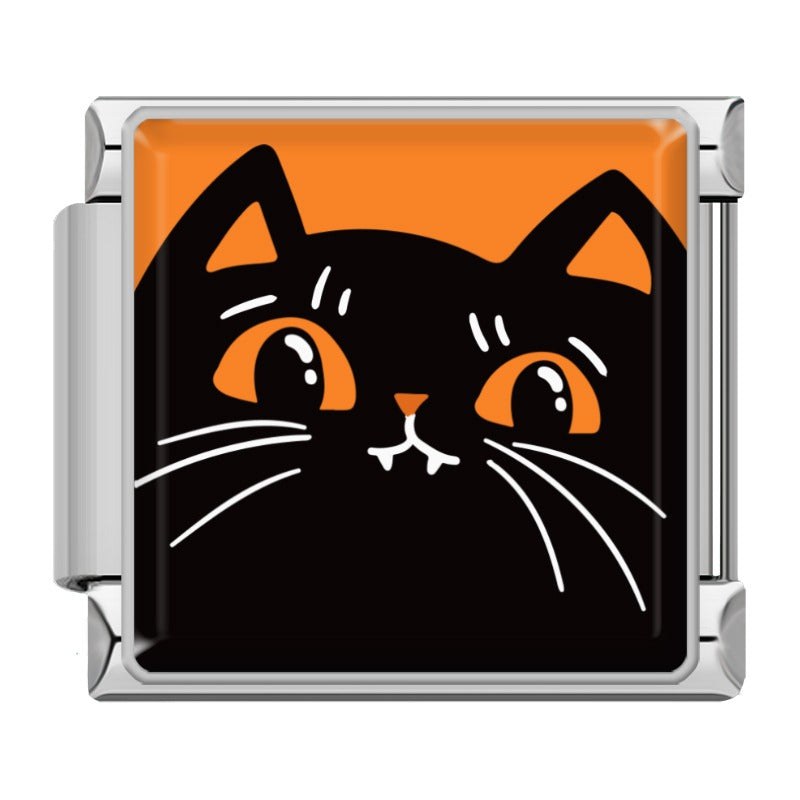 Charm Chat Noir aux Yeux Orange — Argenté | Lymette