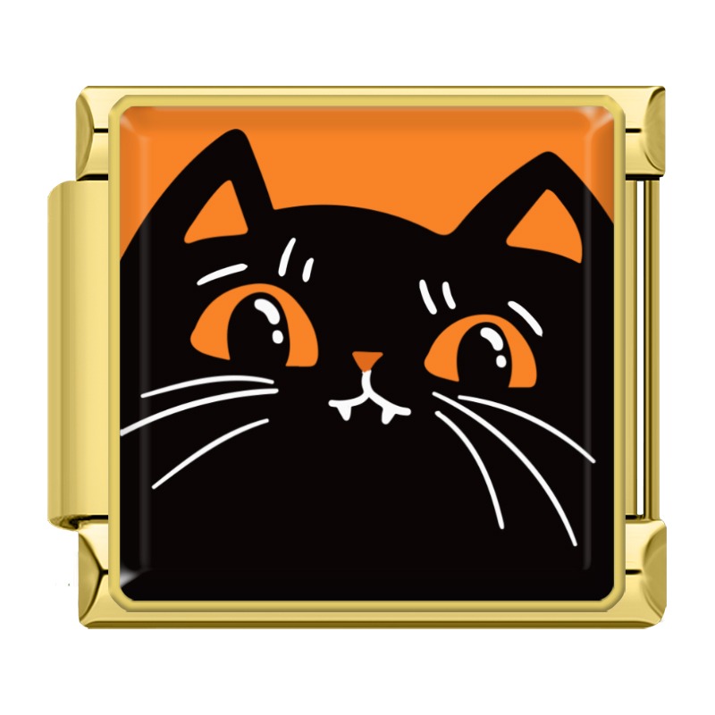 Charm Chat Noir aux Yeux Orange — Doré | Lymette