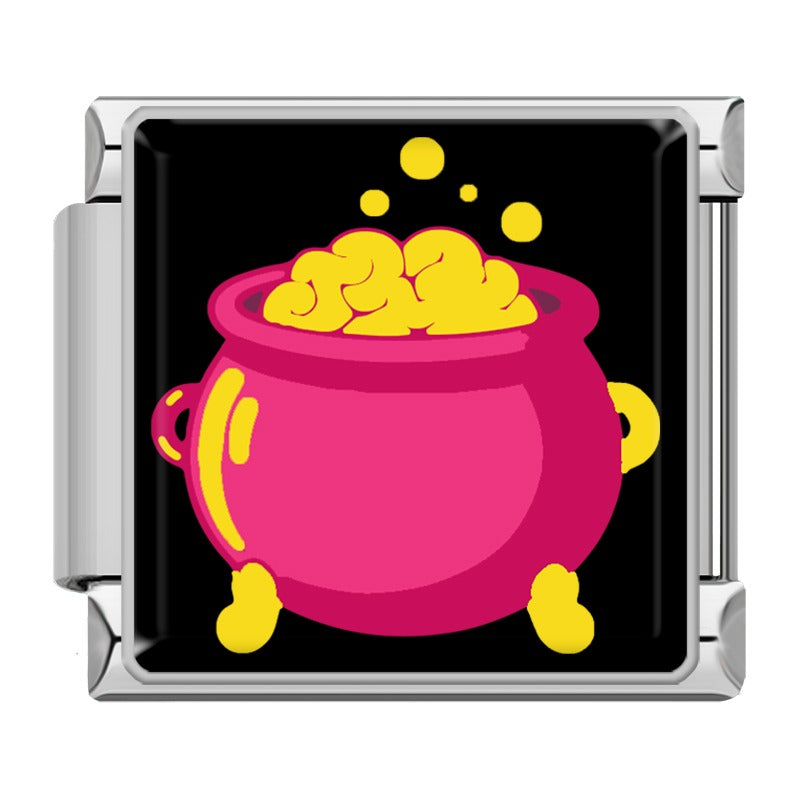 Charm Chaudron Rose à Potion Jaune — Argenté | Lymette