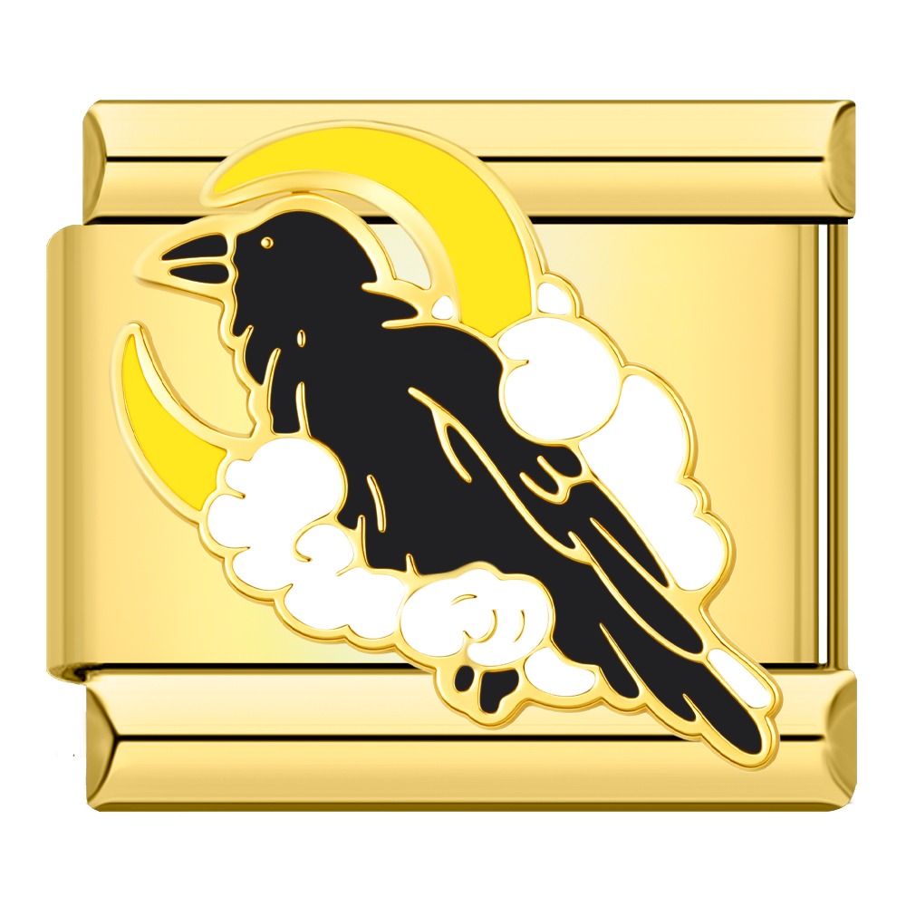Charm Corbeau Noir et Lune Jaune | Lymette