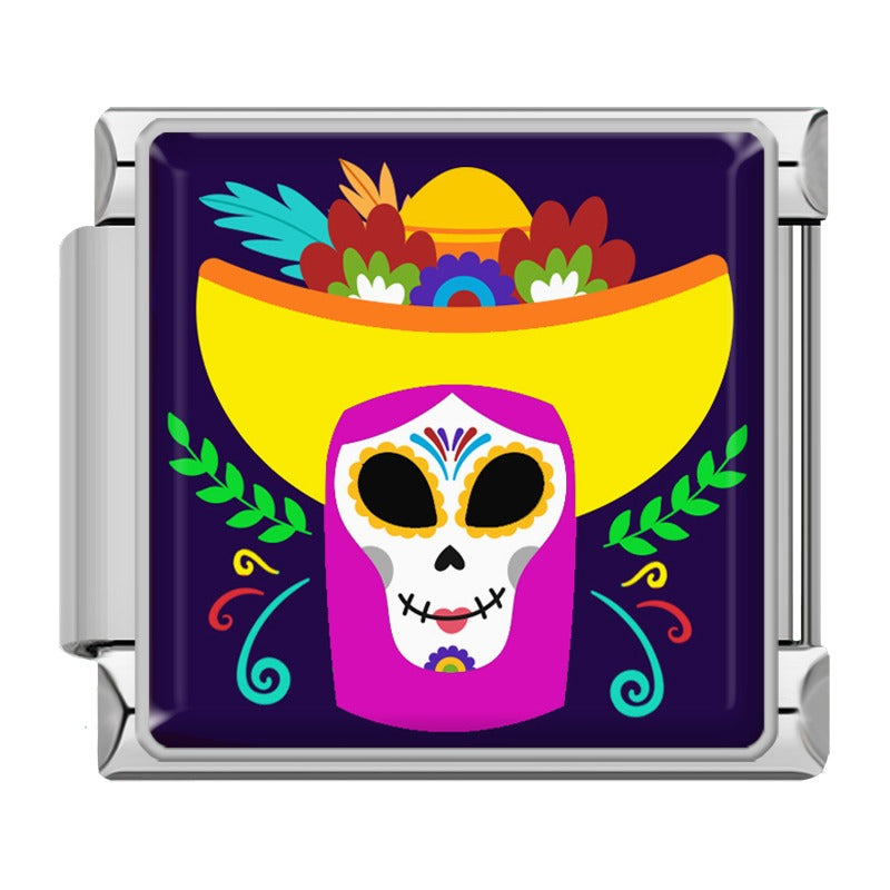 Charm Crâne au Sombrero Jaune — Argenté | Lymette