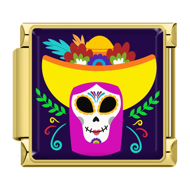 Charm Crâne au Sombrero Jaune — Doré | Lymette