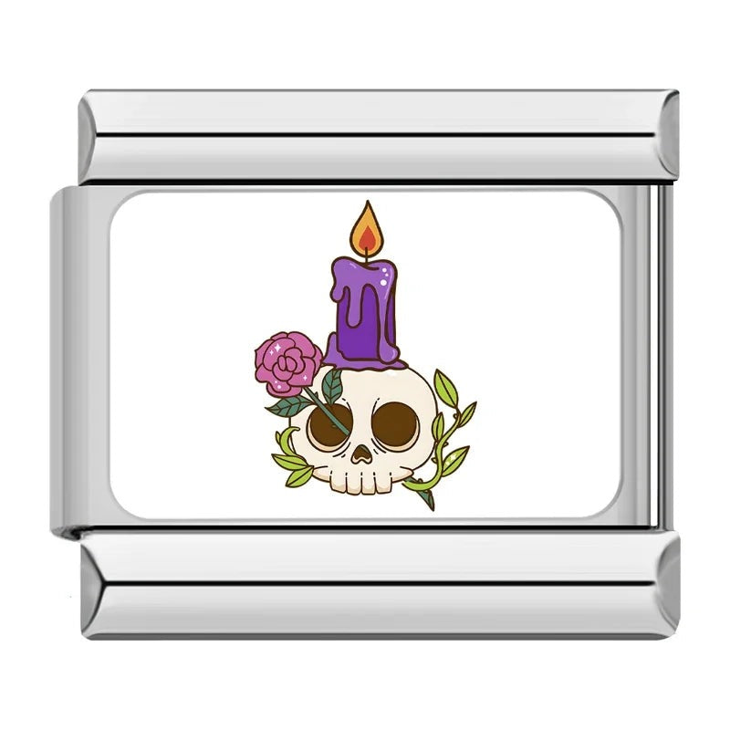 Charm Crâne Fleuri et Bougie Violette | Lymette