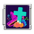 Charm Croix Turquoise et Fleurs — Argenté | Lymette