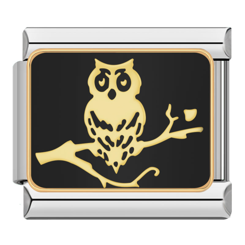 Charm Hibou Doré sur Branche Noire | Lymette