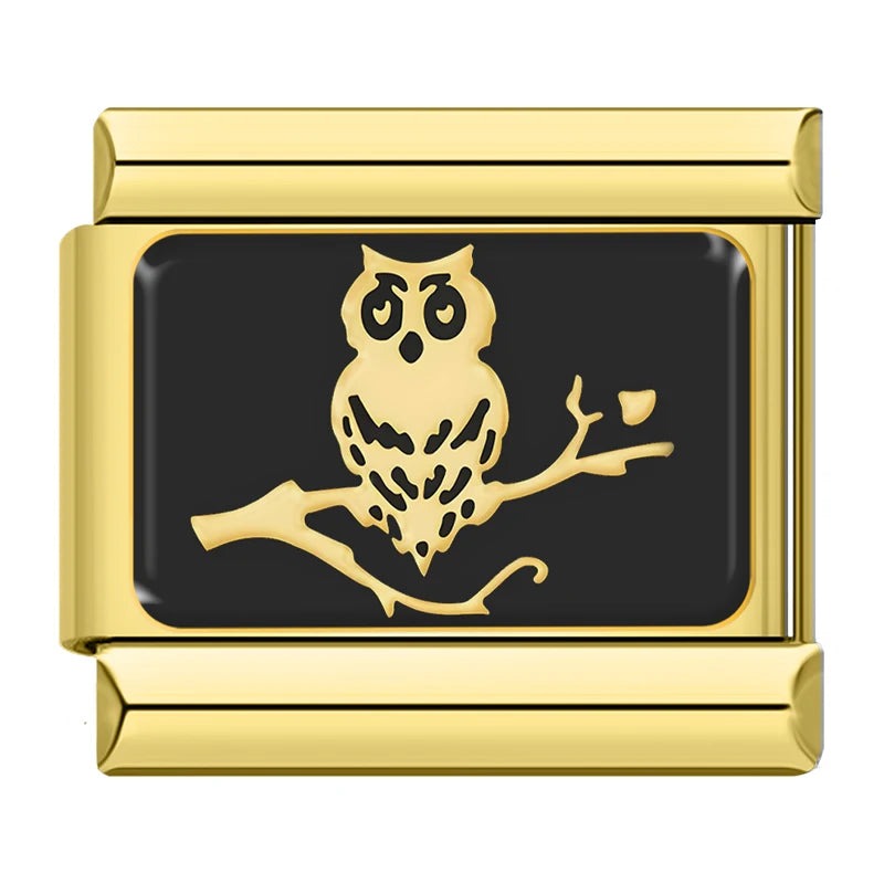 Charm Hibou Doré sur Fond Noir | Lymette