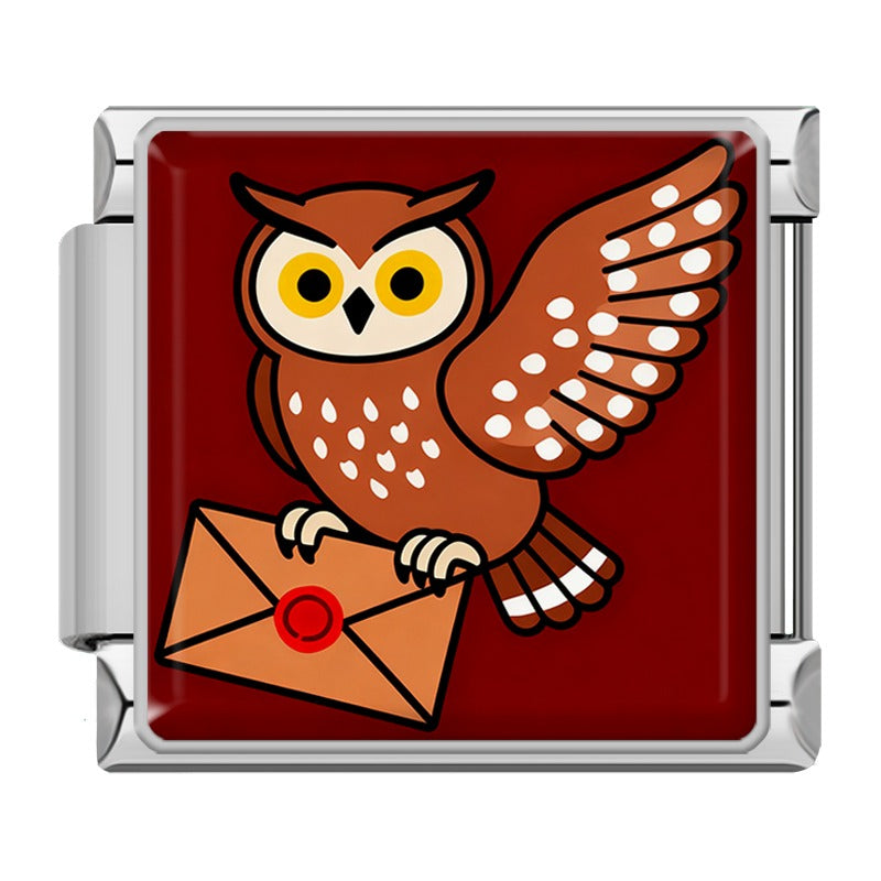 Charm Hibou et Lettre Rouge — Argenté | Lymette