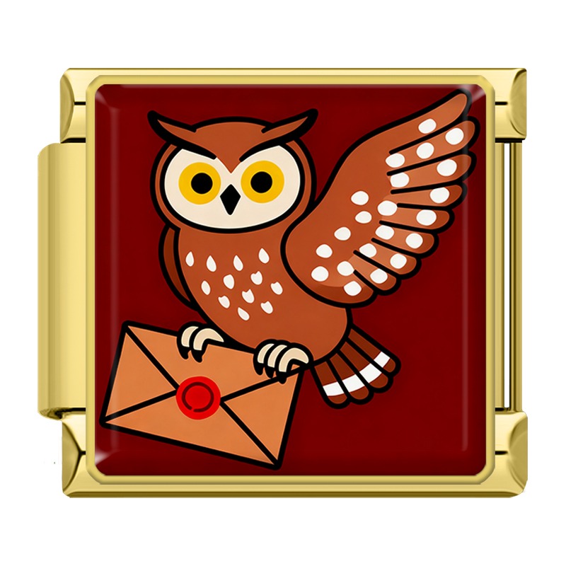 Charm Hibou et Lettre Rouge — Doré | Lymette