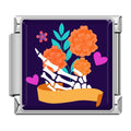 Charm Main de Squelette et Fleurs Orange — Argenté | Lymette