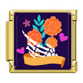Charm Main de Squelette et Fleurs Orange — Doré | Lymette