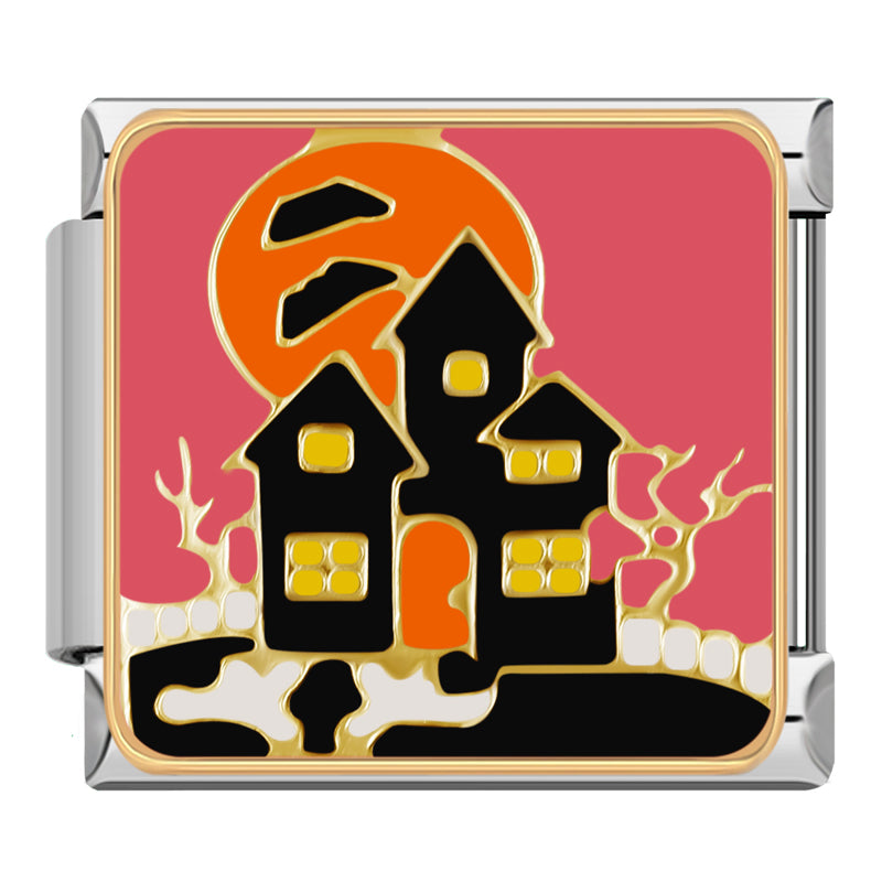 Charm Maison Hantée sur Fond Corail | Lymette