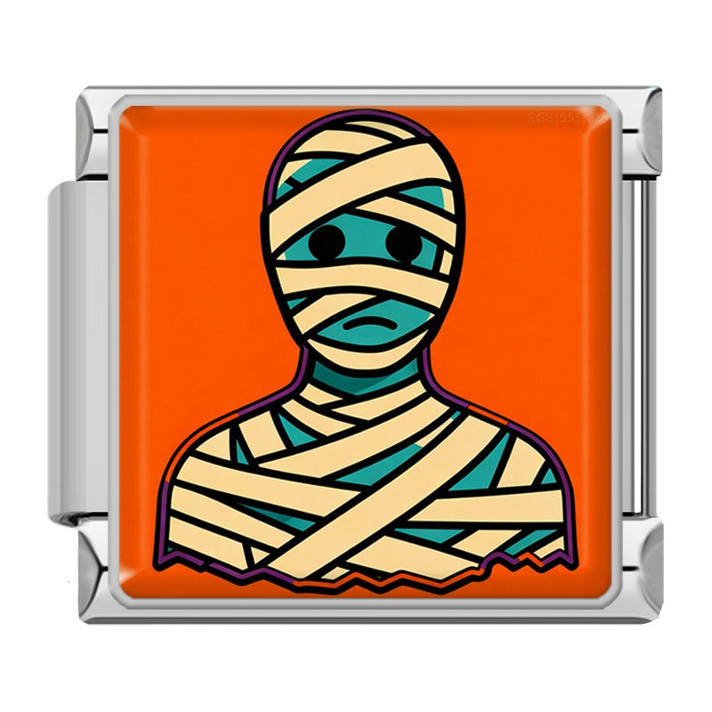 Charm Momie sur Fond Orange — Argenté | Lymette