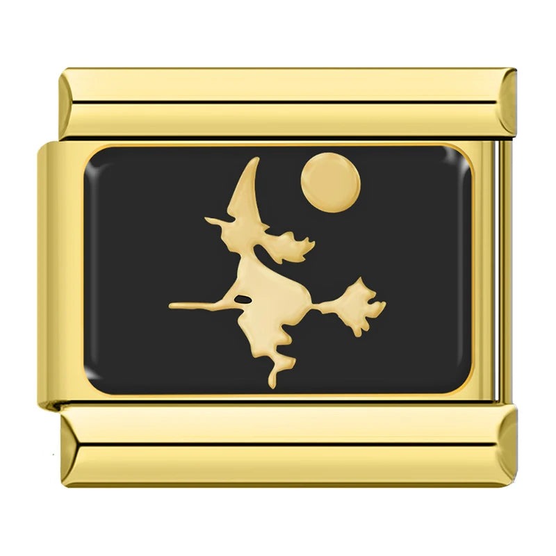 Charm Sorcière et Lune Dorées sur Fond Noir | Lymette