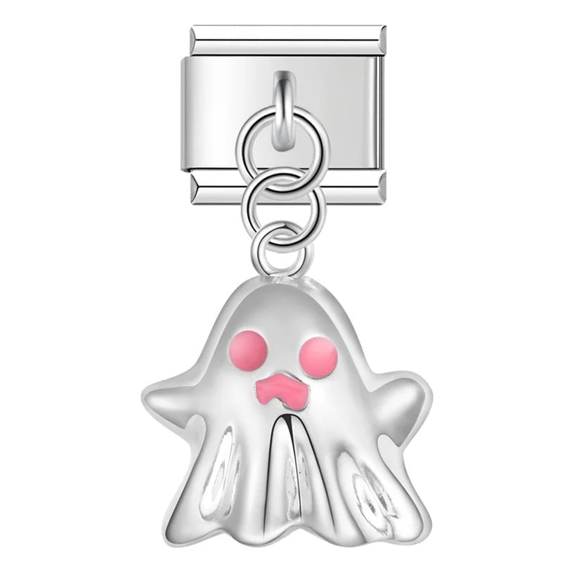 Pendentif Fantôme Argenté aux Yeux Roses | Lymette