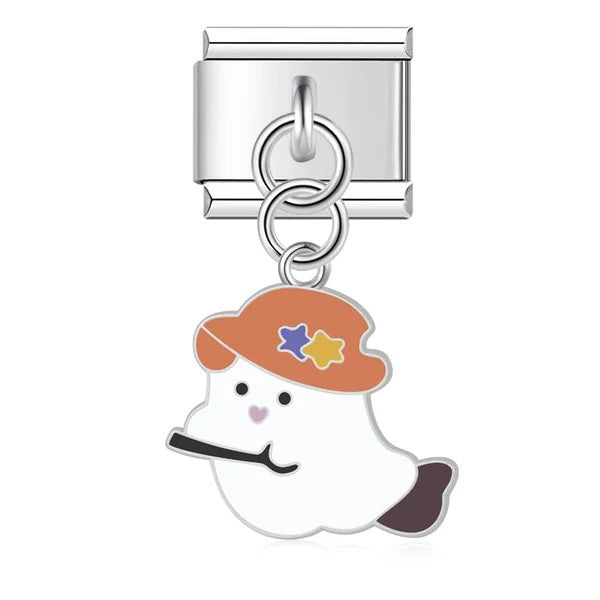 Pendentif Fantôme Blanc au Chapeau Orange | Lymette