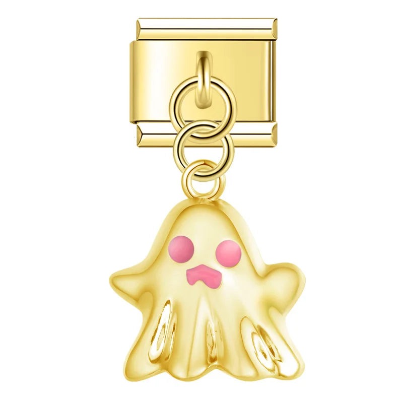Pendentif Fantôme Doré aux Yeux Roses | Lymette