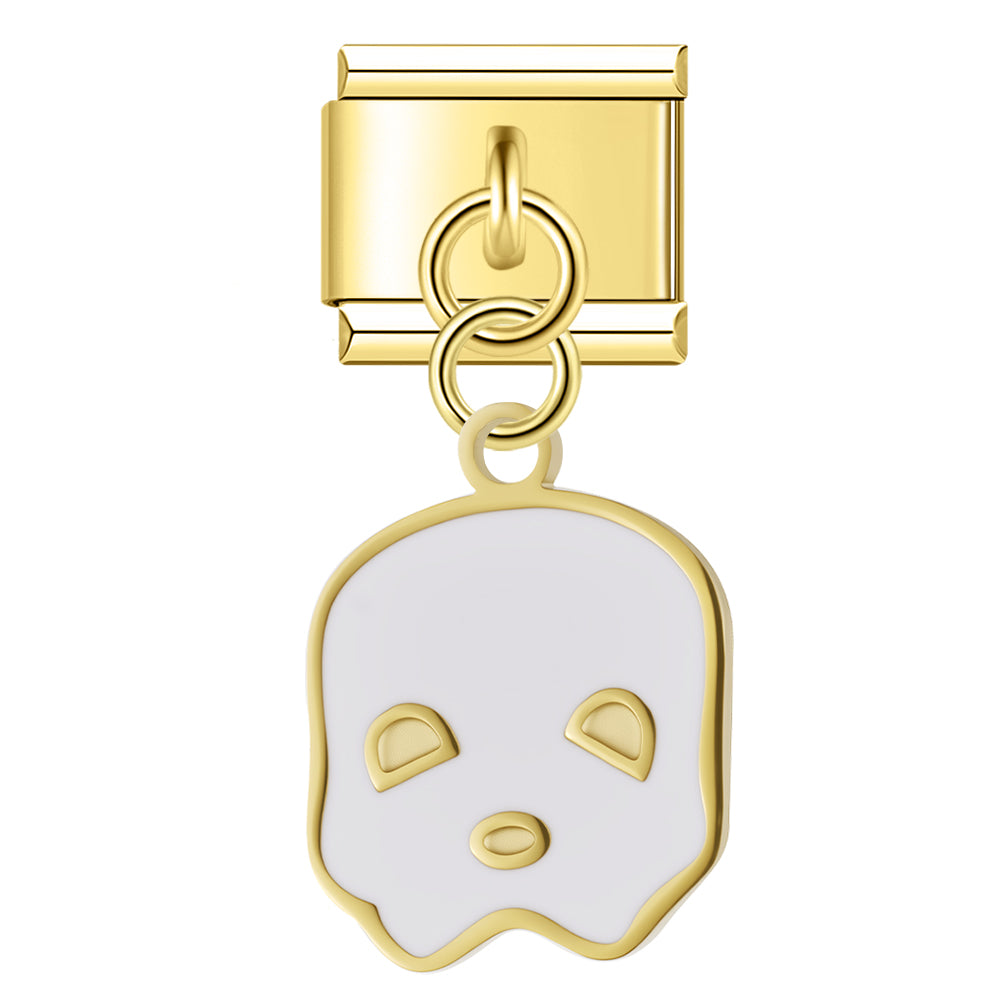 Pendentif Masque Blanc aux Yeux Dorés | Lymette