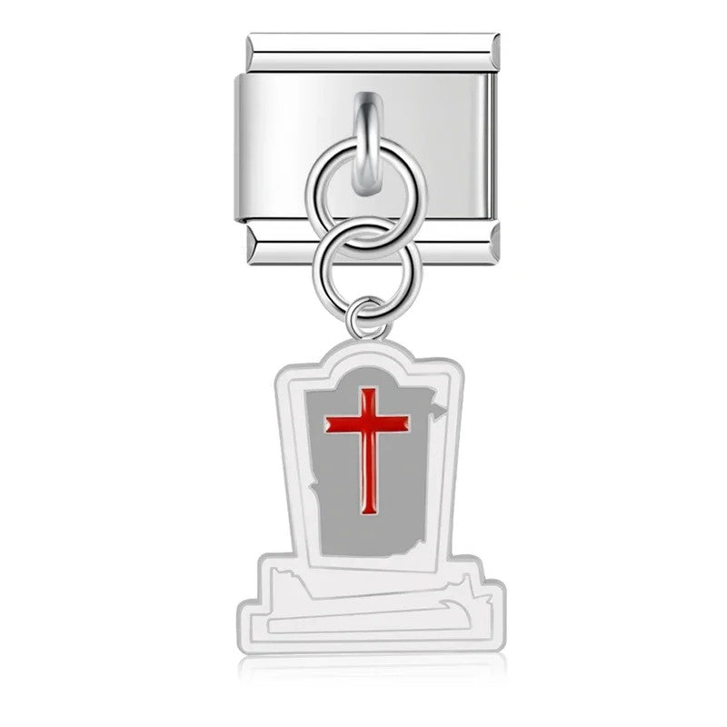 Pendentif Pierre Tombale Blanche à Croix Rouge | Lymette