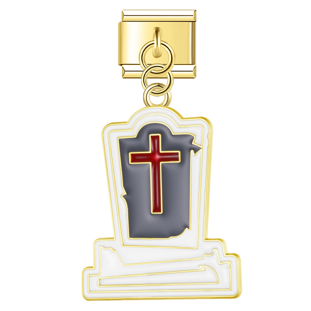 Pendentif Pierre Tombale Blanche et Croix Rouge | Lymette